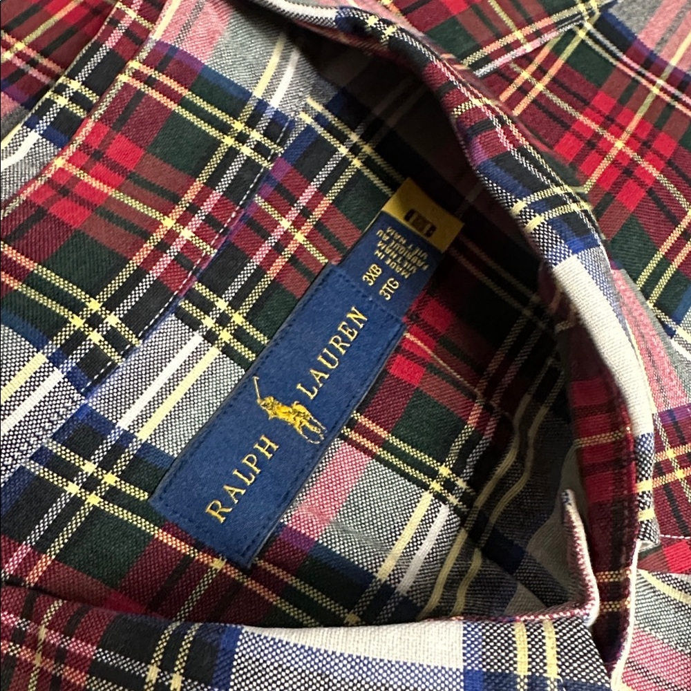 Ralph Lauren great shape Christmas plaid green red white flesh pony shirt - Picture 2 of 7